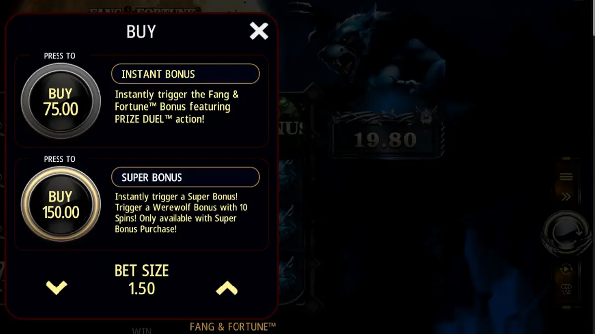 Tampilan visual slot Fang & Fortune dengan tema vampir dan manusia serigala